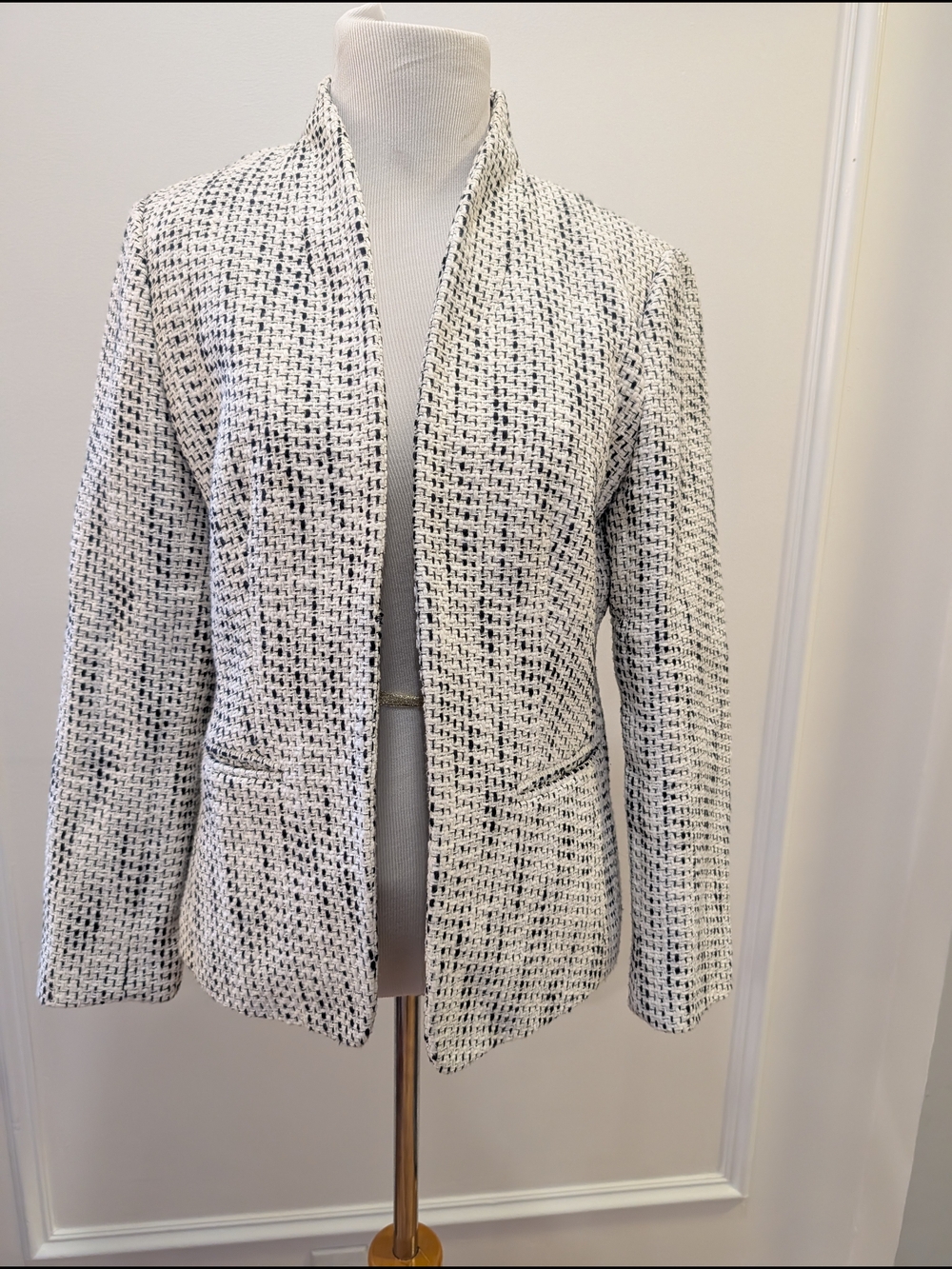 J. Crew White & Black Tweed Open-Front Jacket